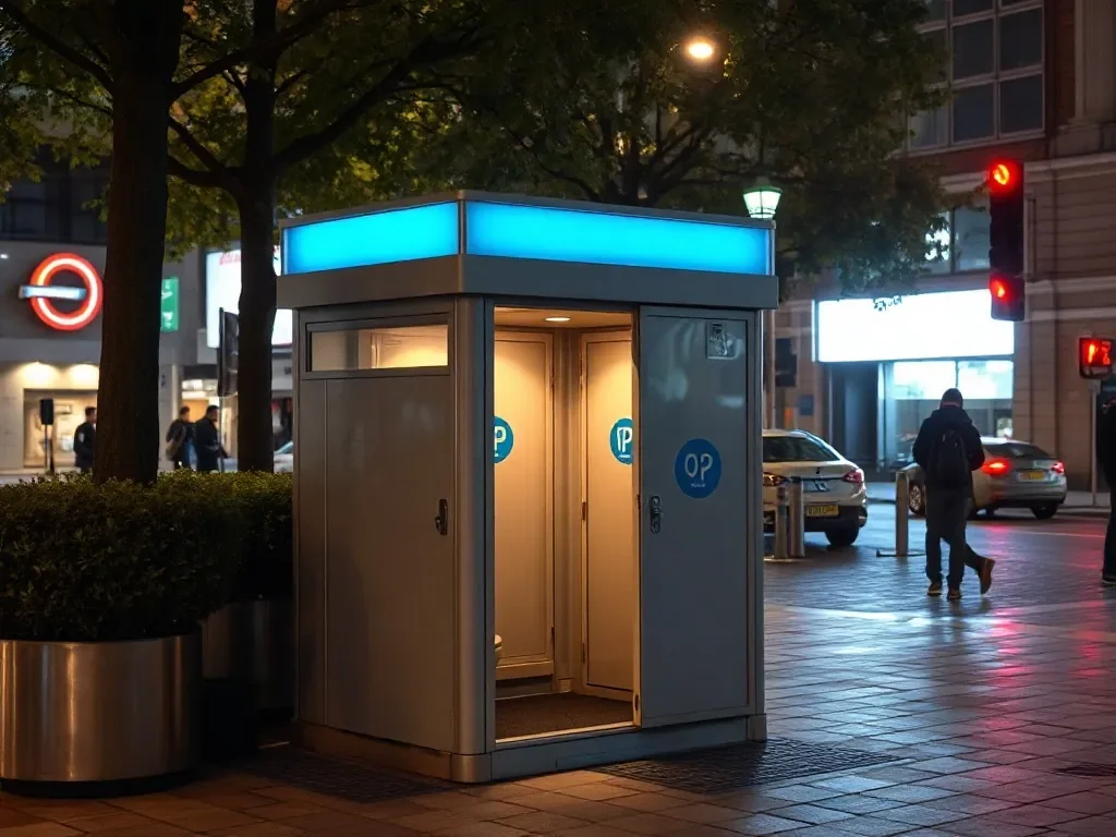 public toilet booth in city