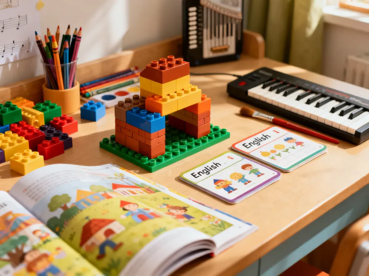 Dziecięce hobby związane z budowaniem, językiem, muzyką i sztuką
