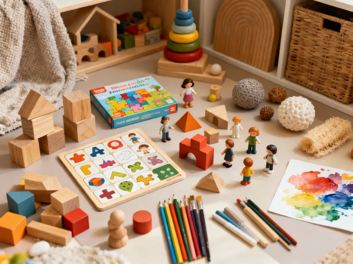 Zrównoważony zestaw gier edukacyjnych i tradycyjnych zabawek