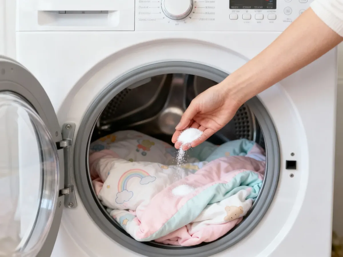 Pranie dziecięcej pościeli w pralce z użyciem delikatnego detergentu