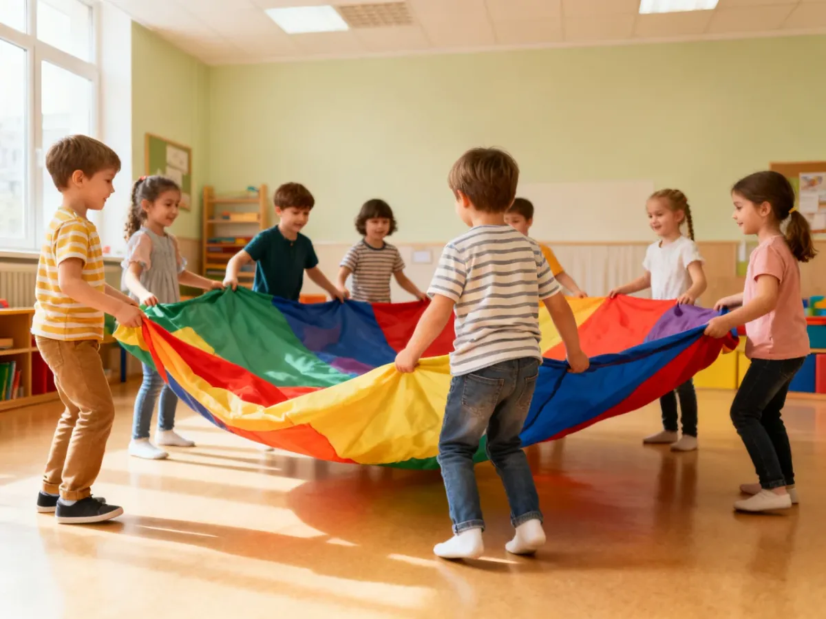Dzieci współpracujące przy odwracaniu koca